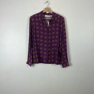 Silk Lore By Beth Terrell Silk Button Down Floral Removable Pads Womens L Blouse